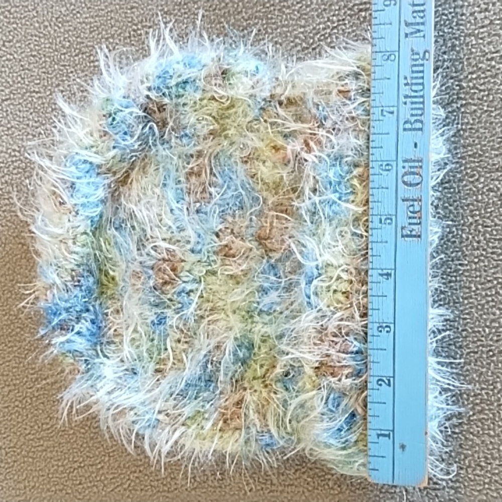 VTG 90s Eyelash Knit Fuzzy Beanie Boho Colorful Winter Hat Blue Green Brown - Picture 6 of 6